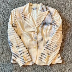 Kay Unger Cream and Blue Striped Cotton Blazer Size 10 Office Work Unique